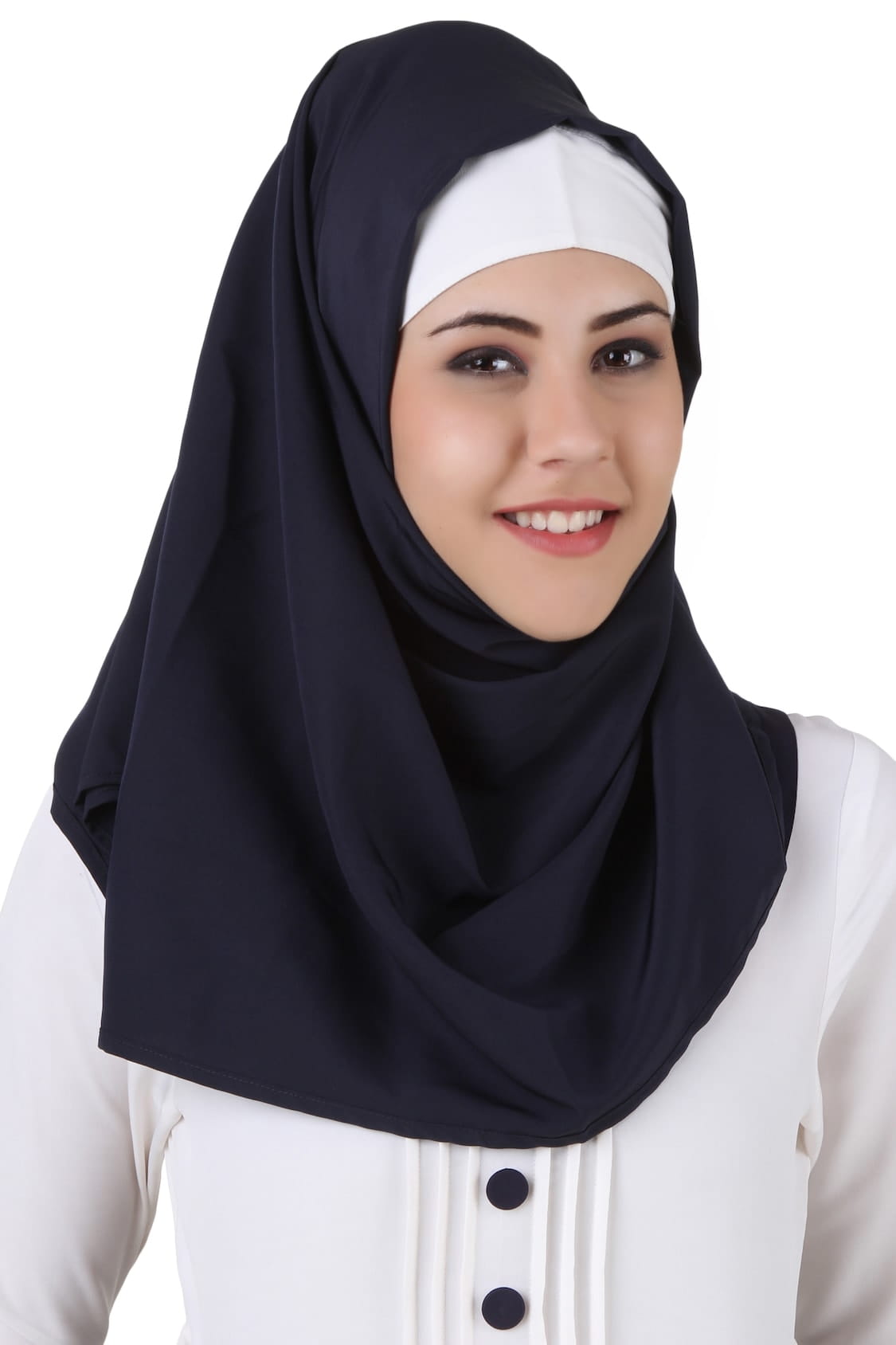 Eiman White & Navy Blue Kashibo Abaya