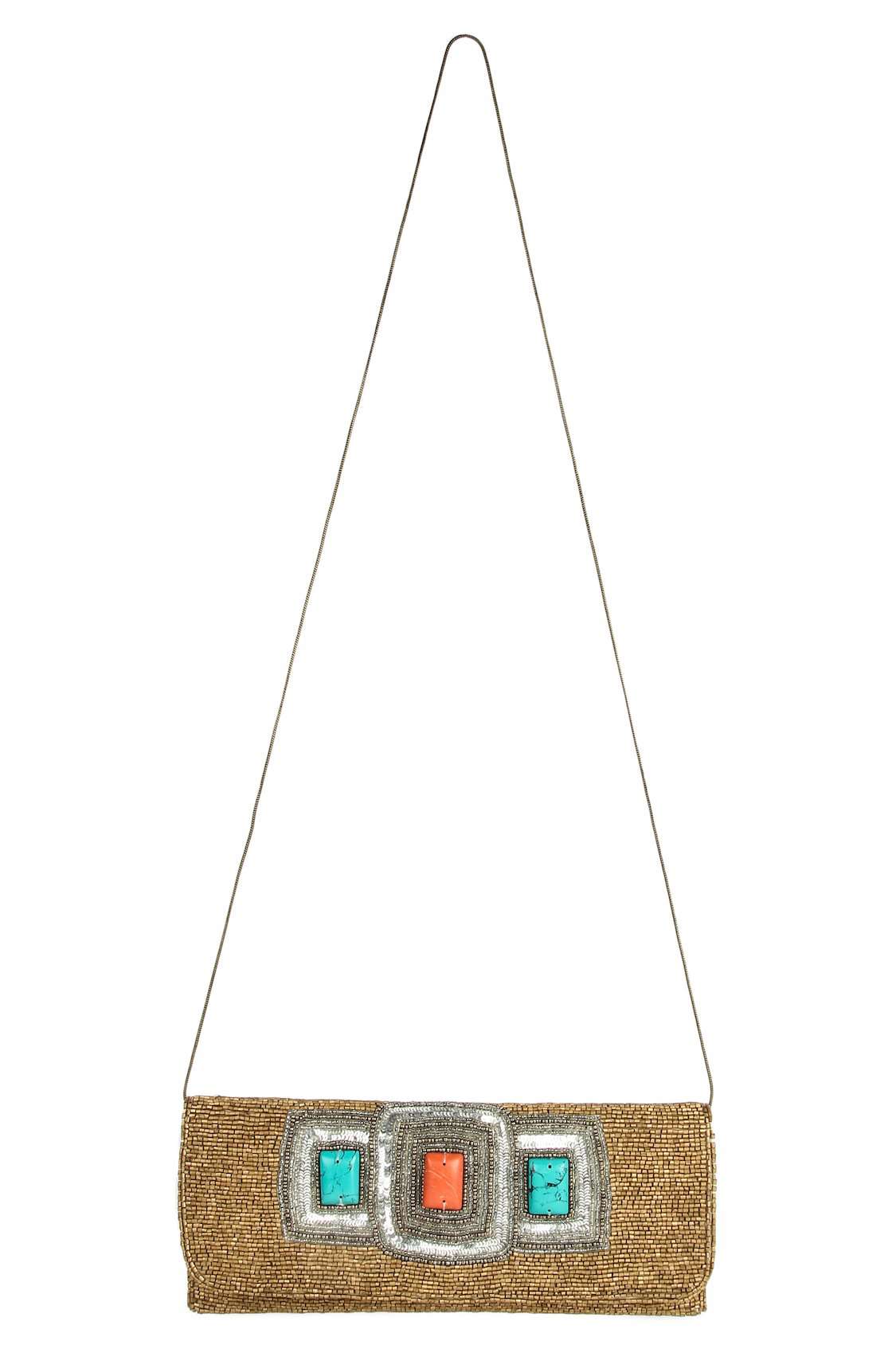 Sadie Gold Hand Embroidered Clutch Bag