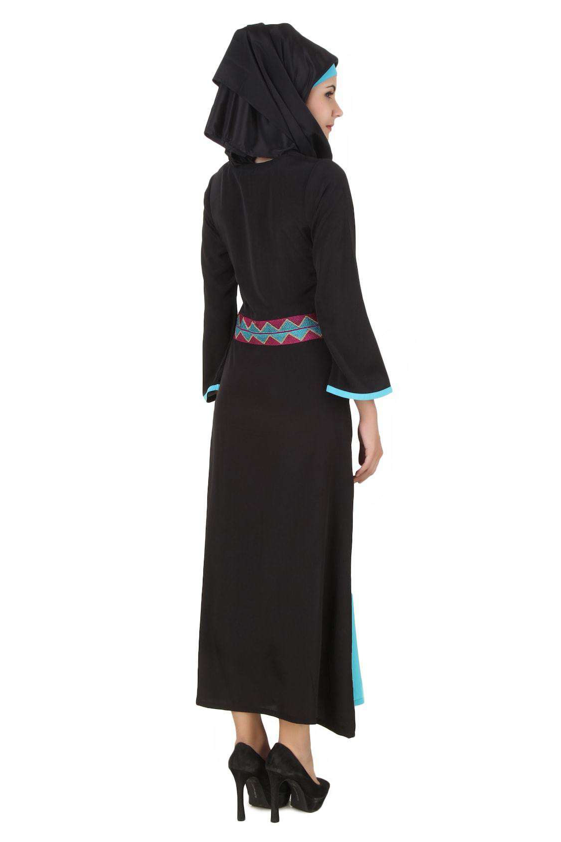 Rima Black & Turquoise Crepe Abaya