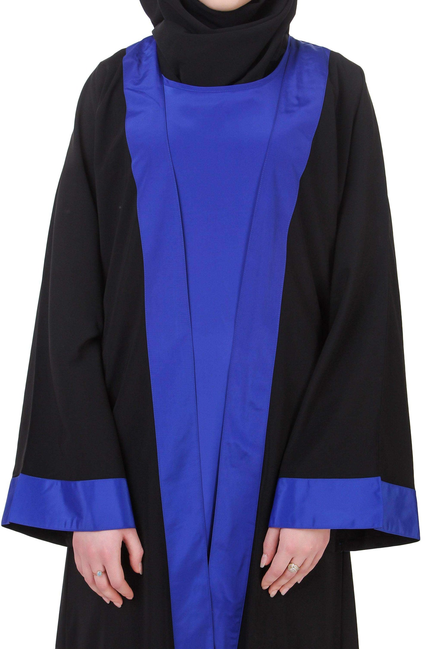 Black & Royal Blue Nida Abaya Front Design