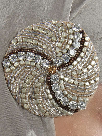 Circular Design Hand Embroidered Brooch Pin Cum Clip