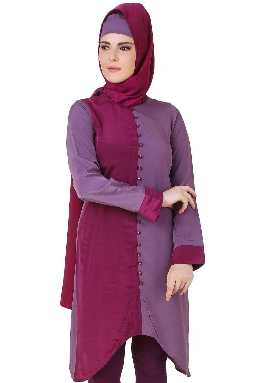 Nabeeha Wine & Purple Crepe Tunic
