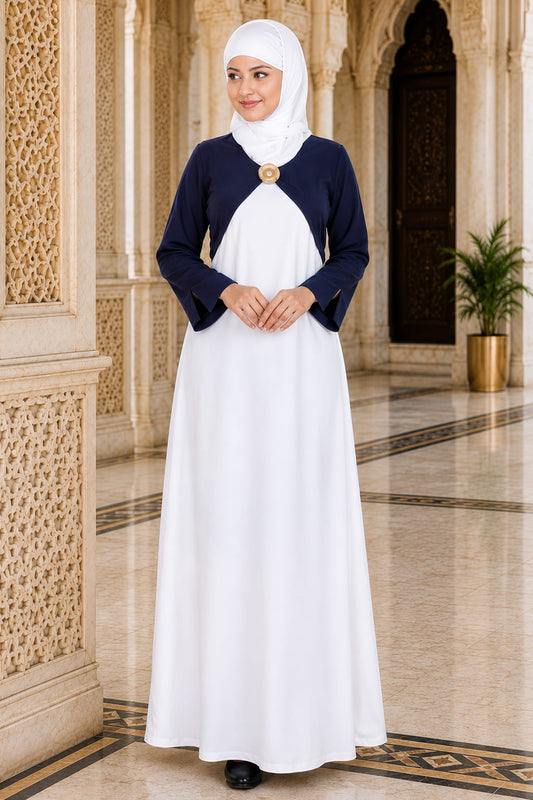 Blue on White Shrug Abaya