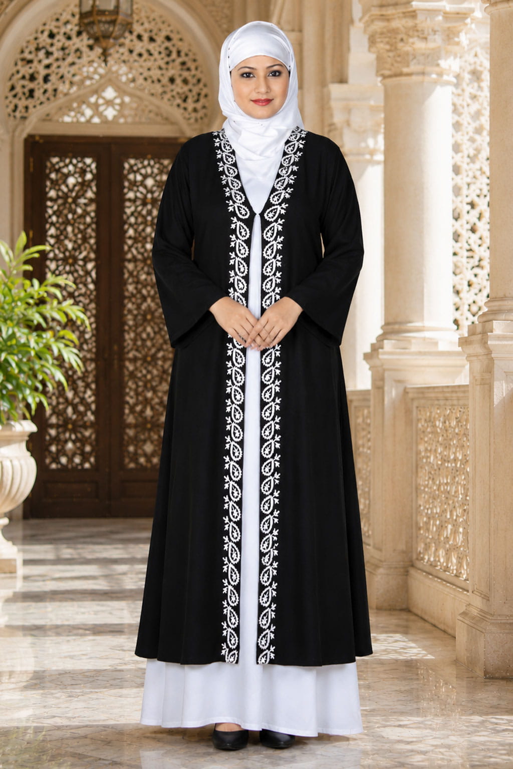 Two color Abaya with elegant embroidery