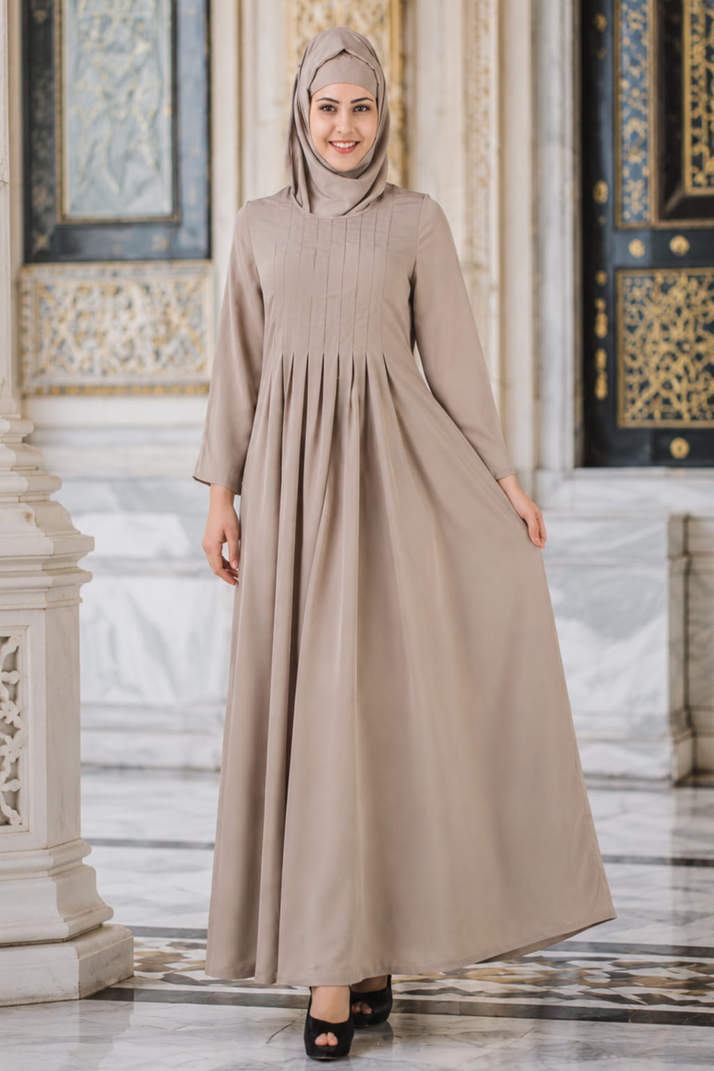 Zulekha Warm Grey Nida Abaya