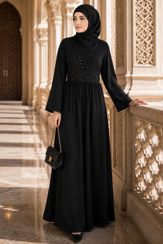Sumlina Hand Embroidered Black Abaya