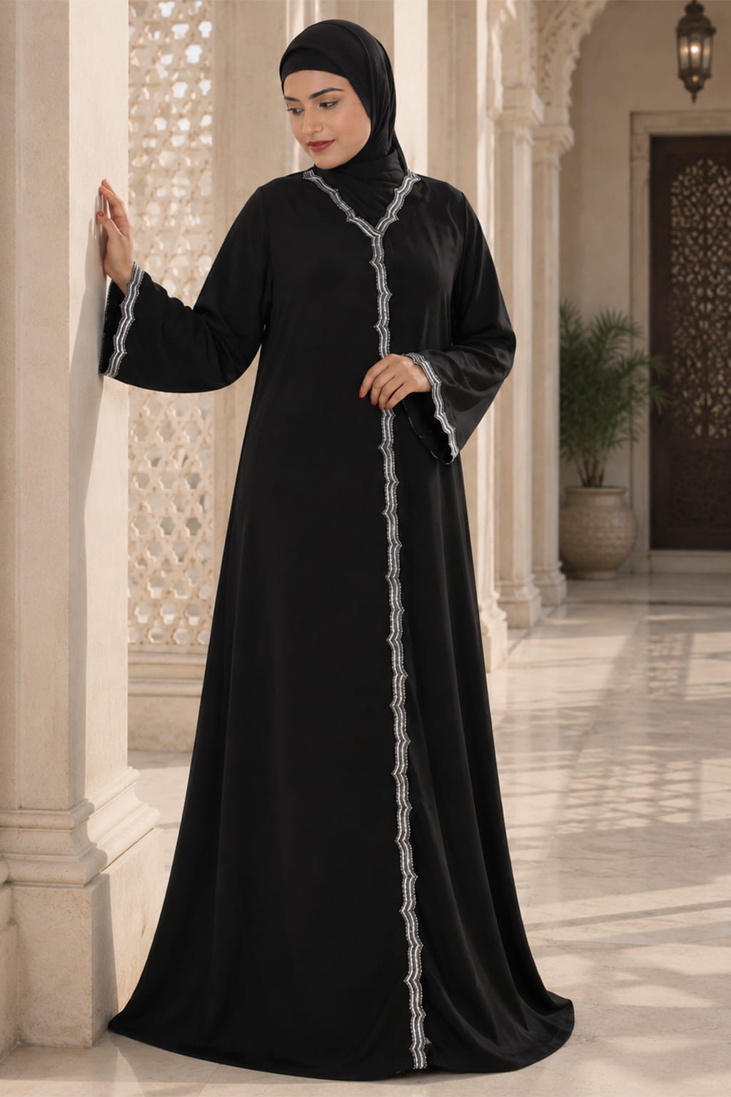 Madiha Hand Embroidered Front Open Burqa