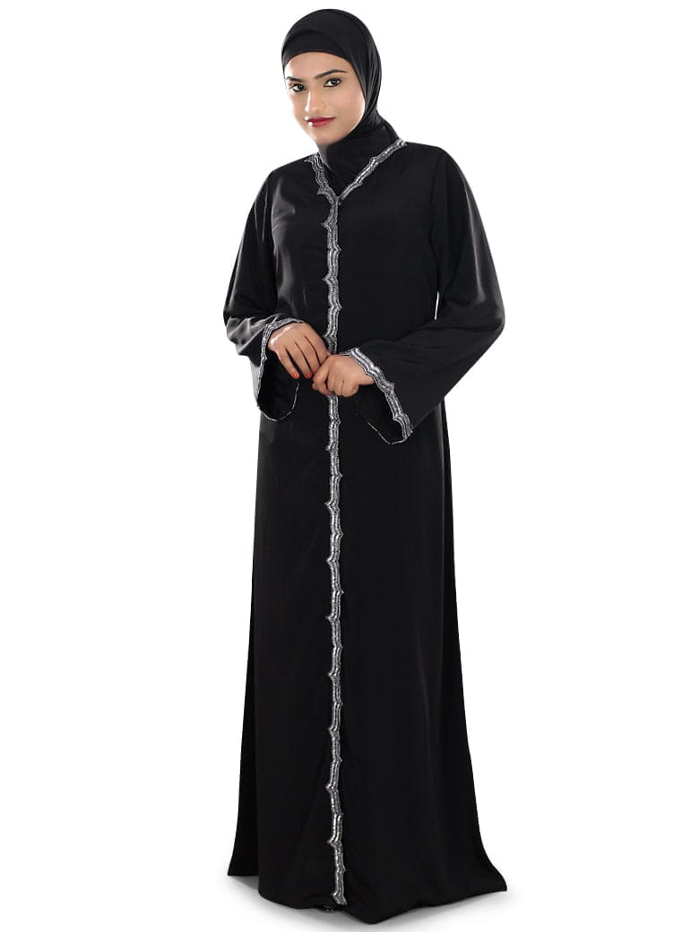 Madiha Hand Embroidered Front Open Burqa