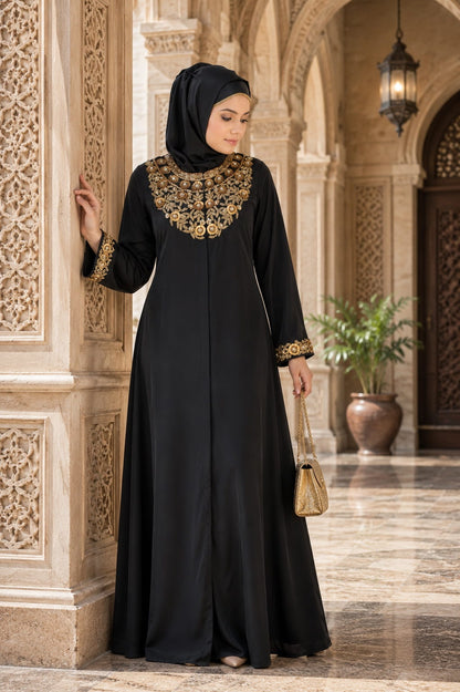 Fiddah Gold Hand Embroidered Burqa
