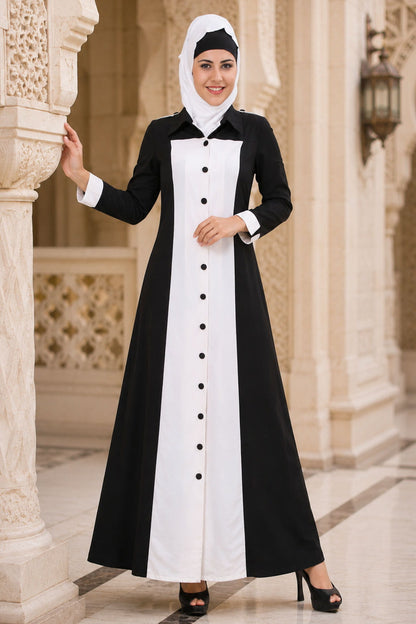 Naazneen Black & White Front Open Jilbab