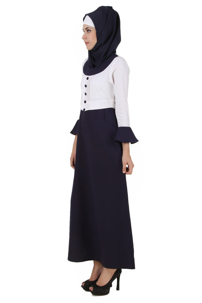 Eiman White & Navy Blue Kashibo Abaya