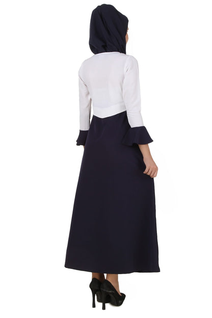 Eiman White & Navy Blue Kashibo Abaya