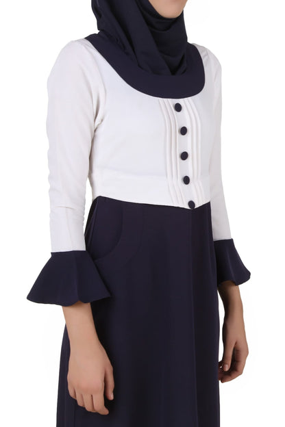 Eiman White & Navy Blue Kashibo Abaya