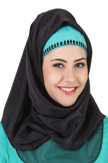 Manab Fancy Turquoise-Green and Black Net and Crepe Abaya