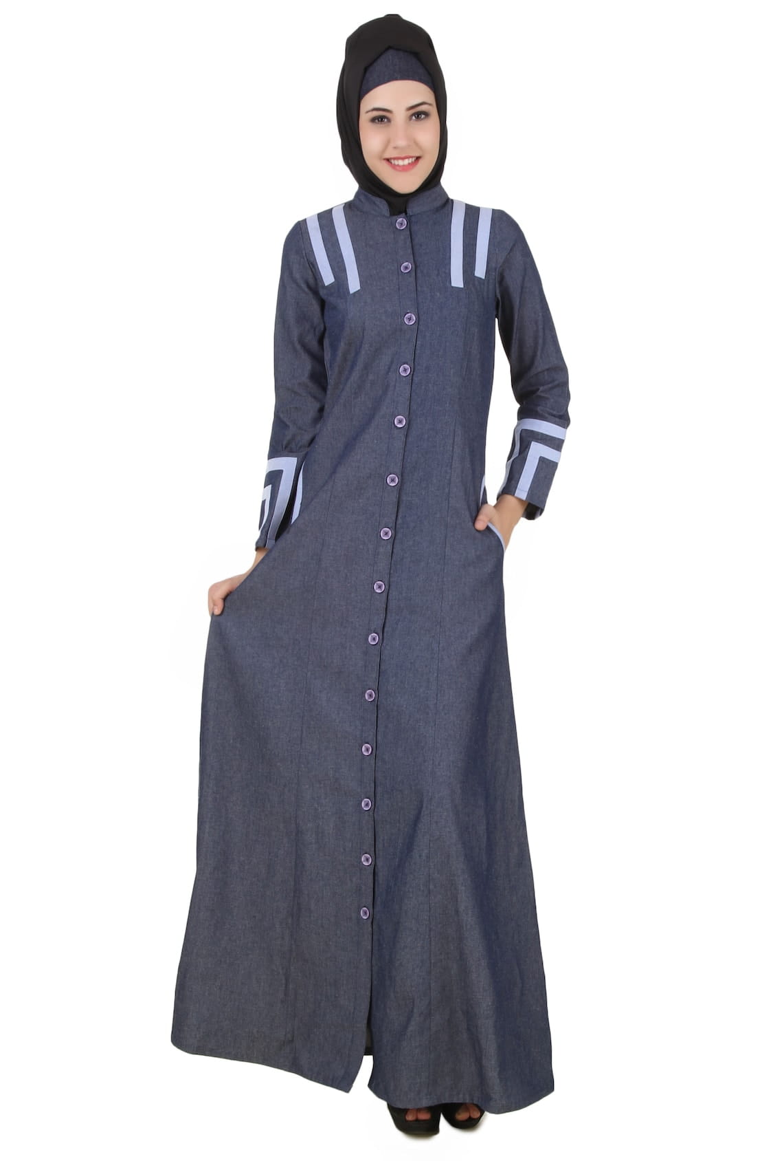 Widad Blue Cotton Denim Jilbab