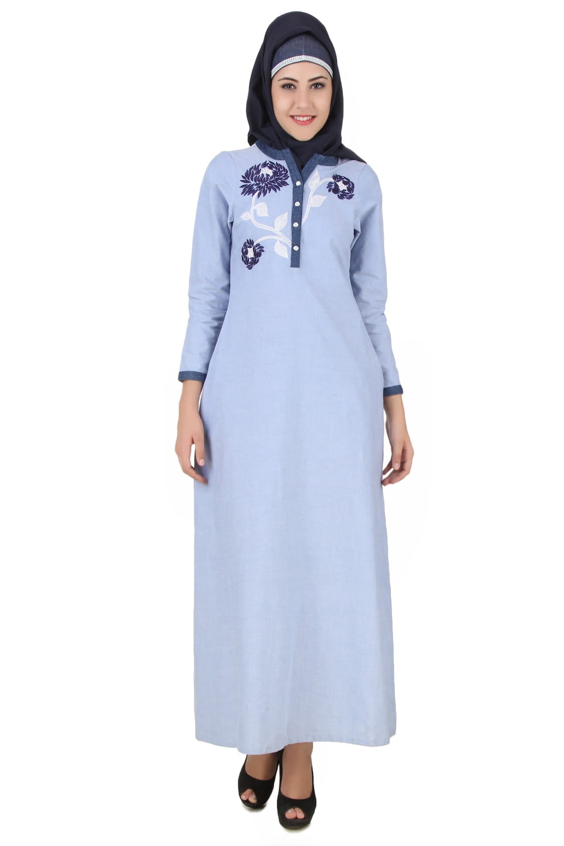 Mahek Ice Blue Chambray Cotton Abaya