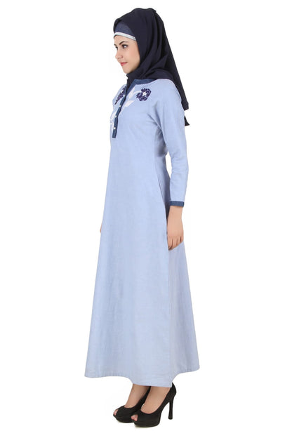 Mahek Ice Blue Chambray Cotton Abaya