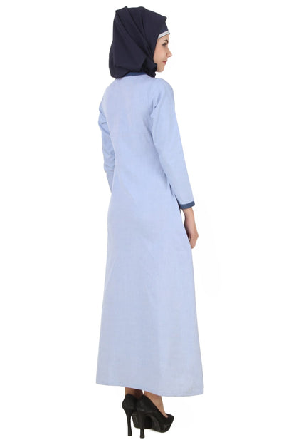 Mahek Ice Blue Chambray Cotton Abaya
