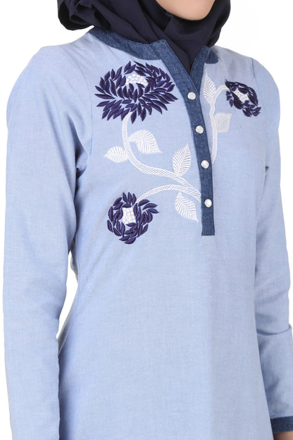 Mahek Ice Blue Chambray Cotton Abaya