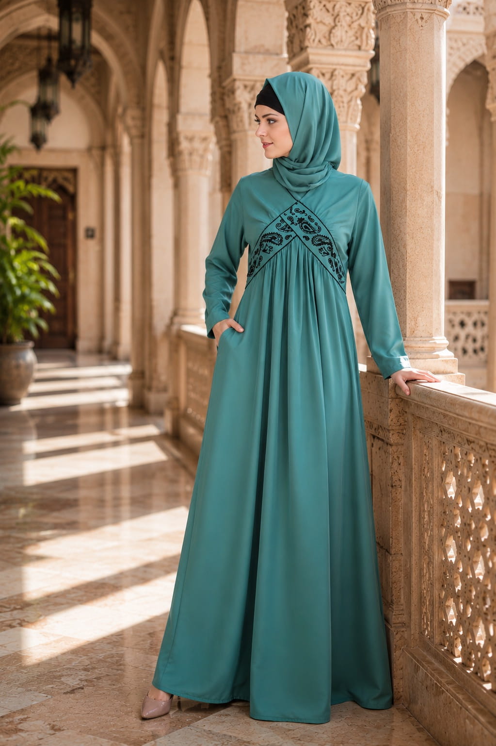 Deeba Maternity Sea Green Crepe Abaya