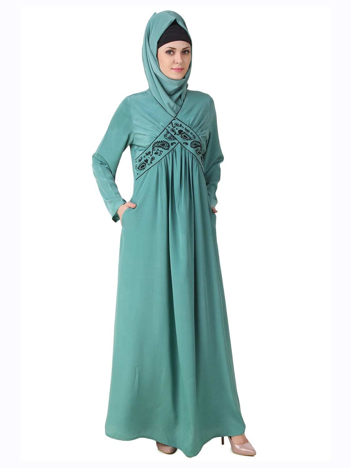Deeba Maternity Sea Green Crepe Abaya