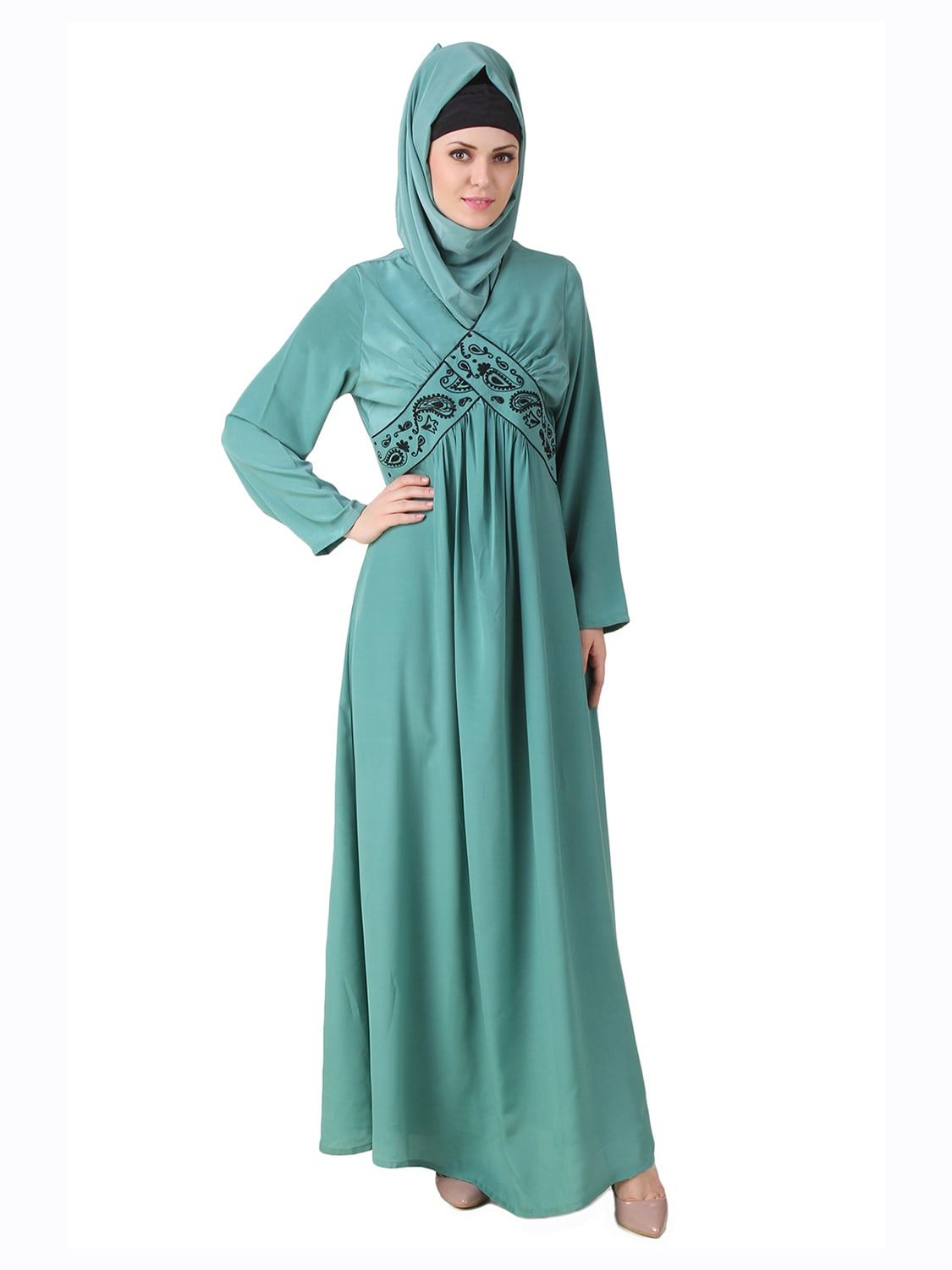 Deeba Maternity Sea Green Crepe Abaya