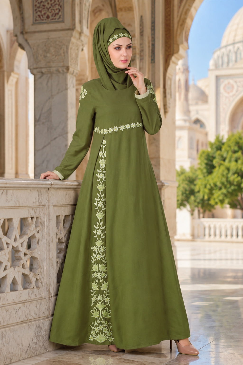 Afsa Green Rayon Abaya