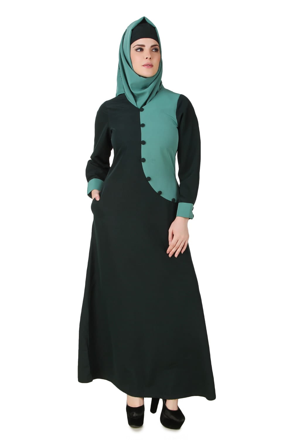 Nazeera Dark & Light Green Kashibo Abaya