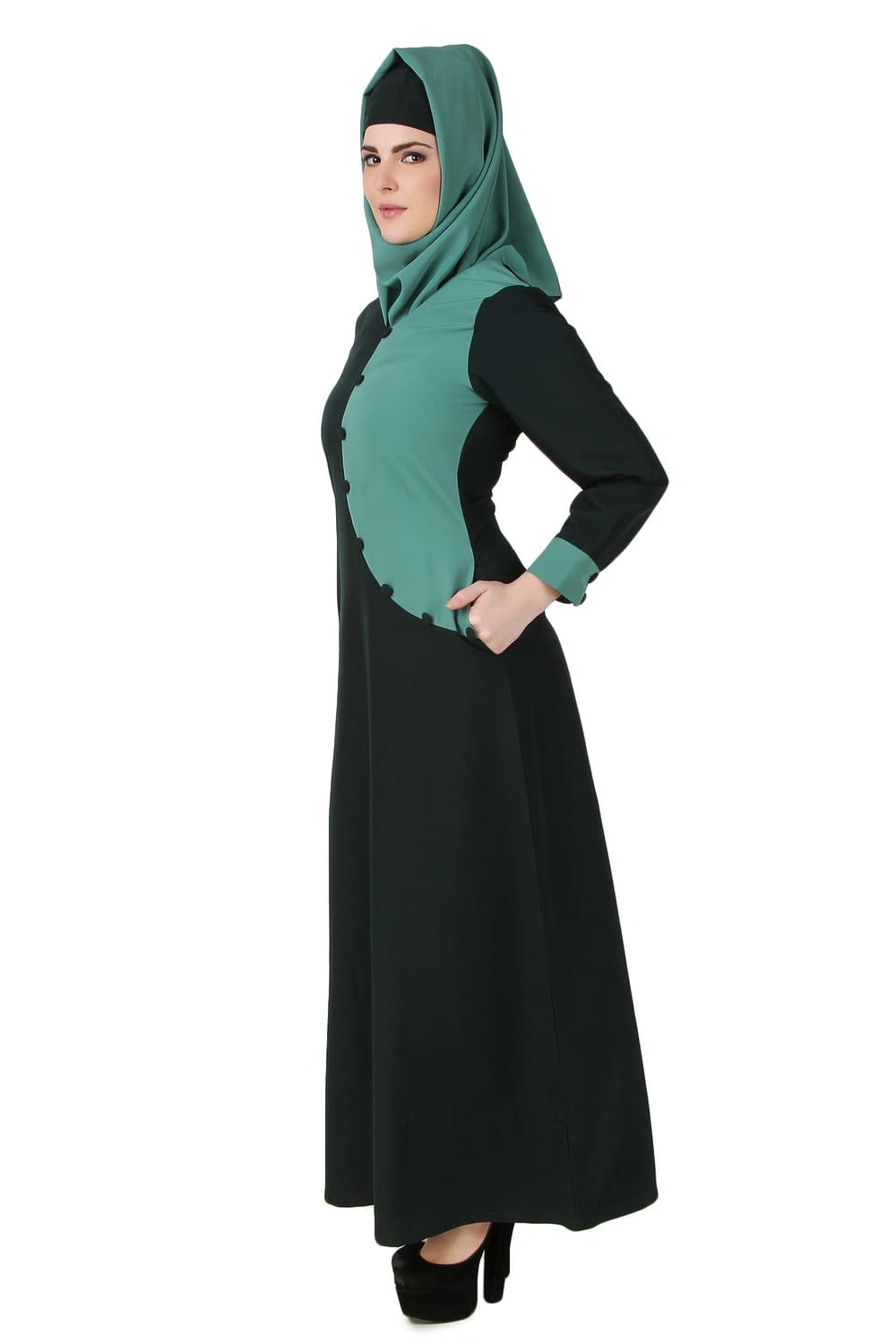 Nazeera Dark & Light Green Kashibo Abaya