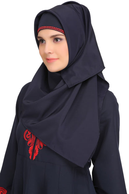 Nasira Navy Blue Nida & Red Satin Abaya