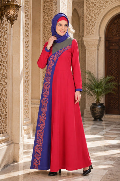 Lina Rose Pink & Royal Blue Kashibo Abaya