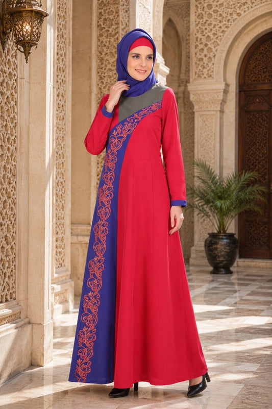 Lina Rose Pink & Royal Blue Kashibo Abaya
