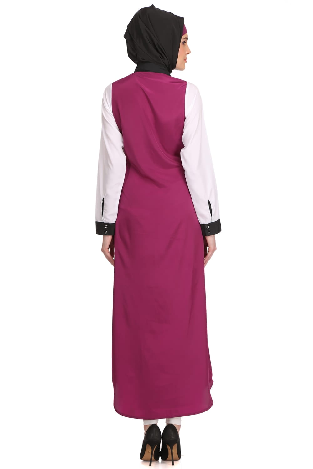Daliya White & Wine Crepe Short Abaya