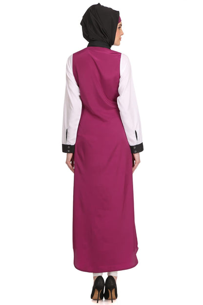Daliya White & Wine Crepe Short Abaya