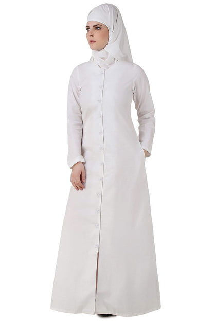 Faraza White Front Open Cotton Abaya