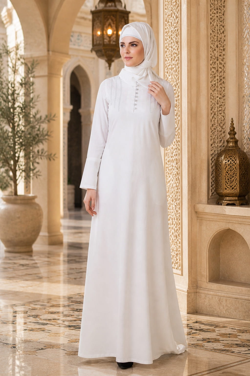 Hajna White Cotton Abaya