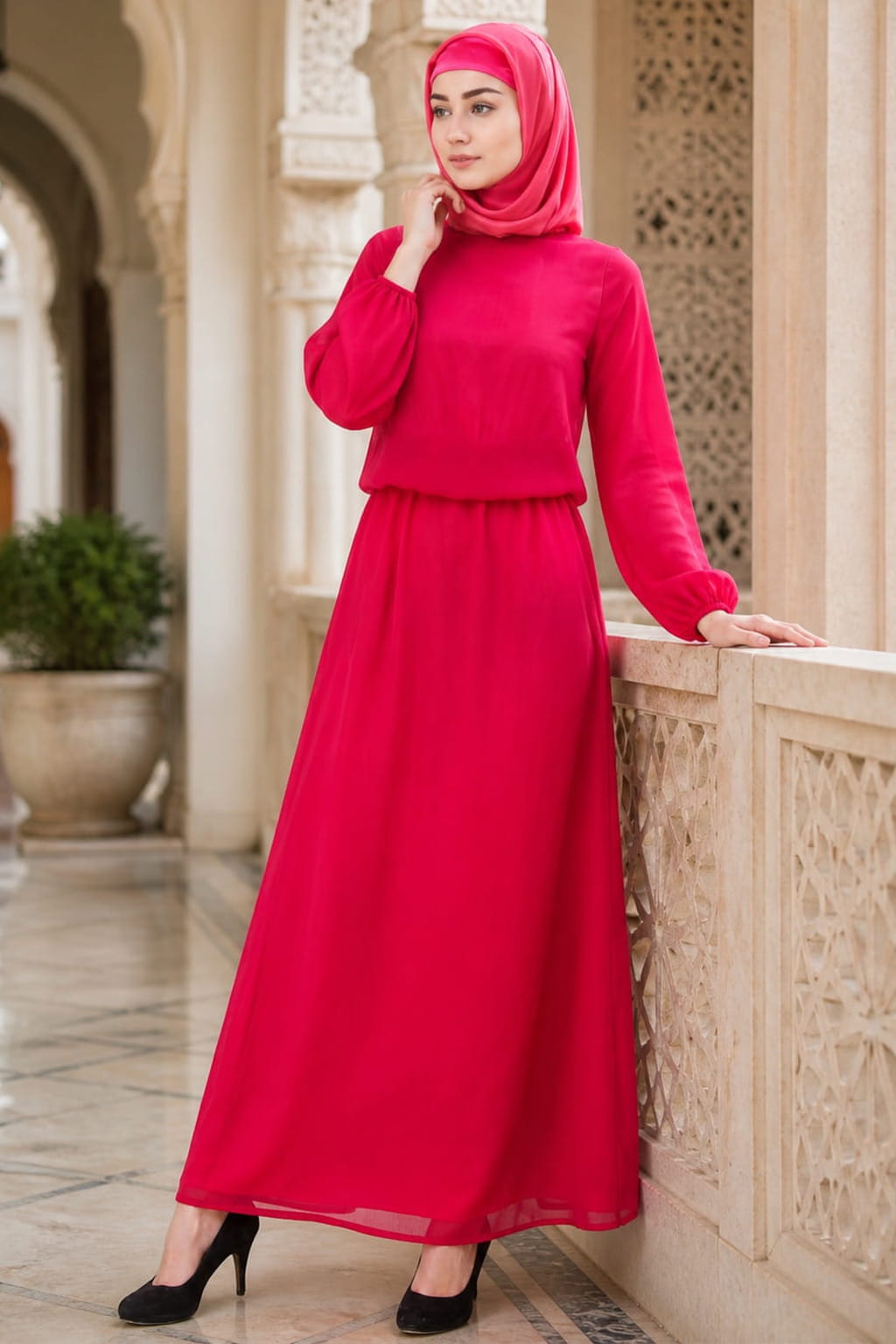 Magenta Dual Layer Chiffon and Satin Abaya AY-704