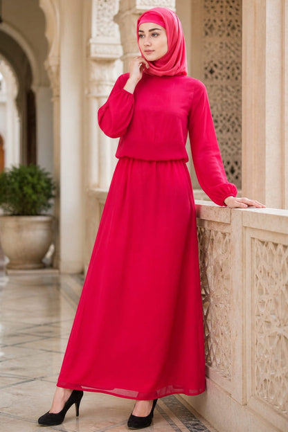 Magenta Dual Layer Chiffon and Satin Abaya AY-704
