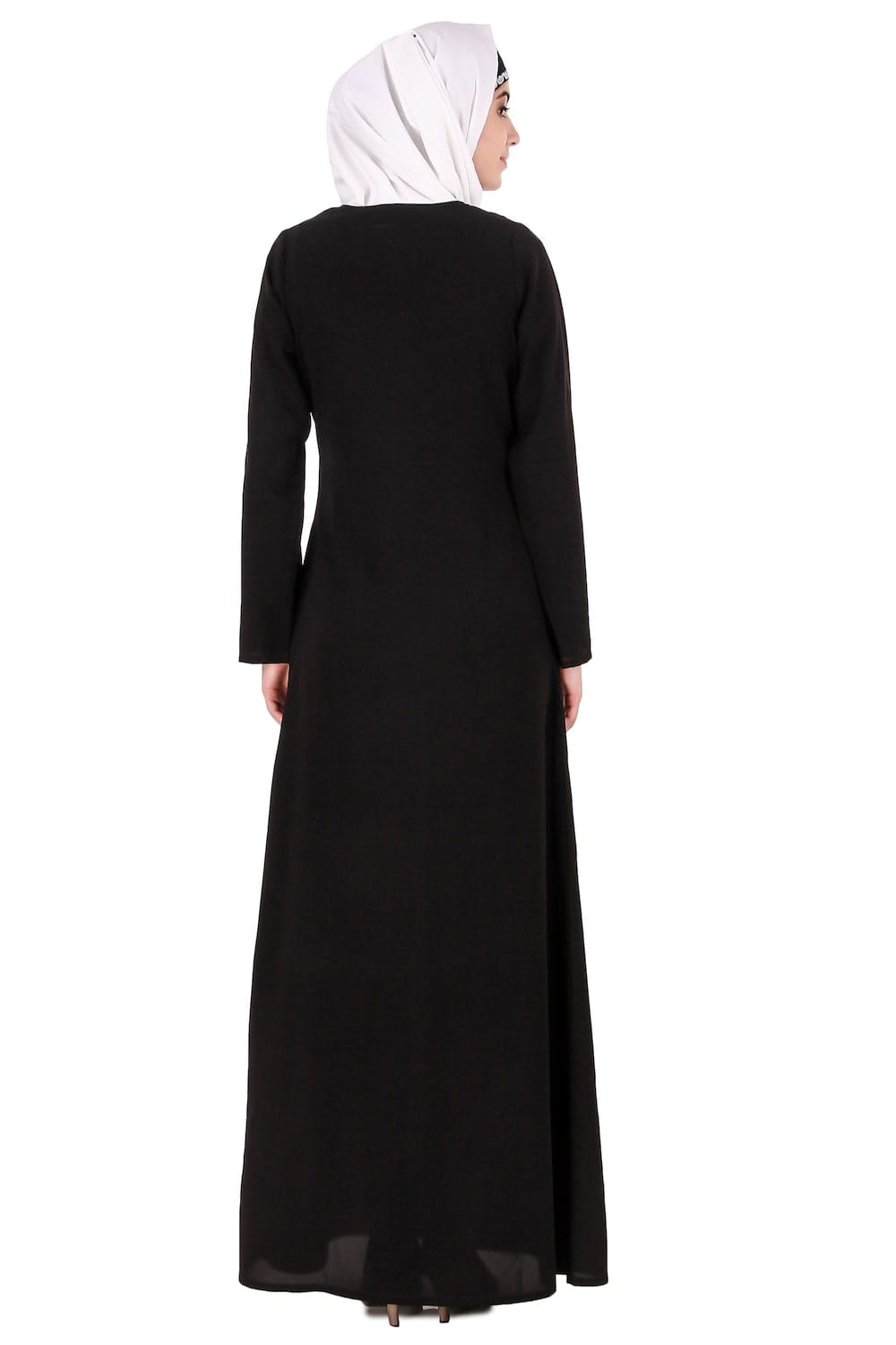 Black Leaf and Flower Embellished Black Nida Abaya
