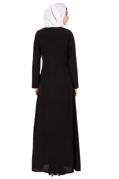 Black Leaf and Flower Embellished Black Nida Abaya