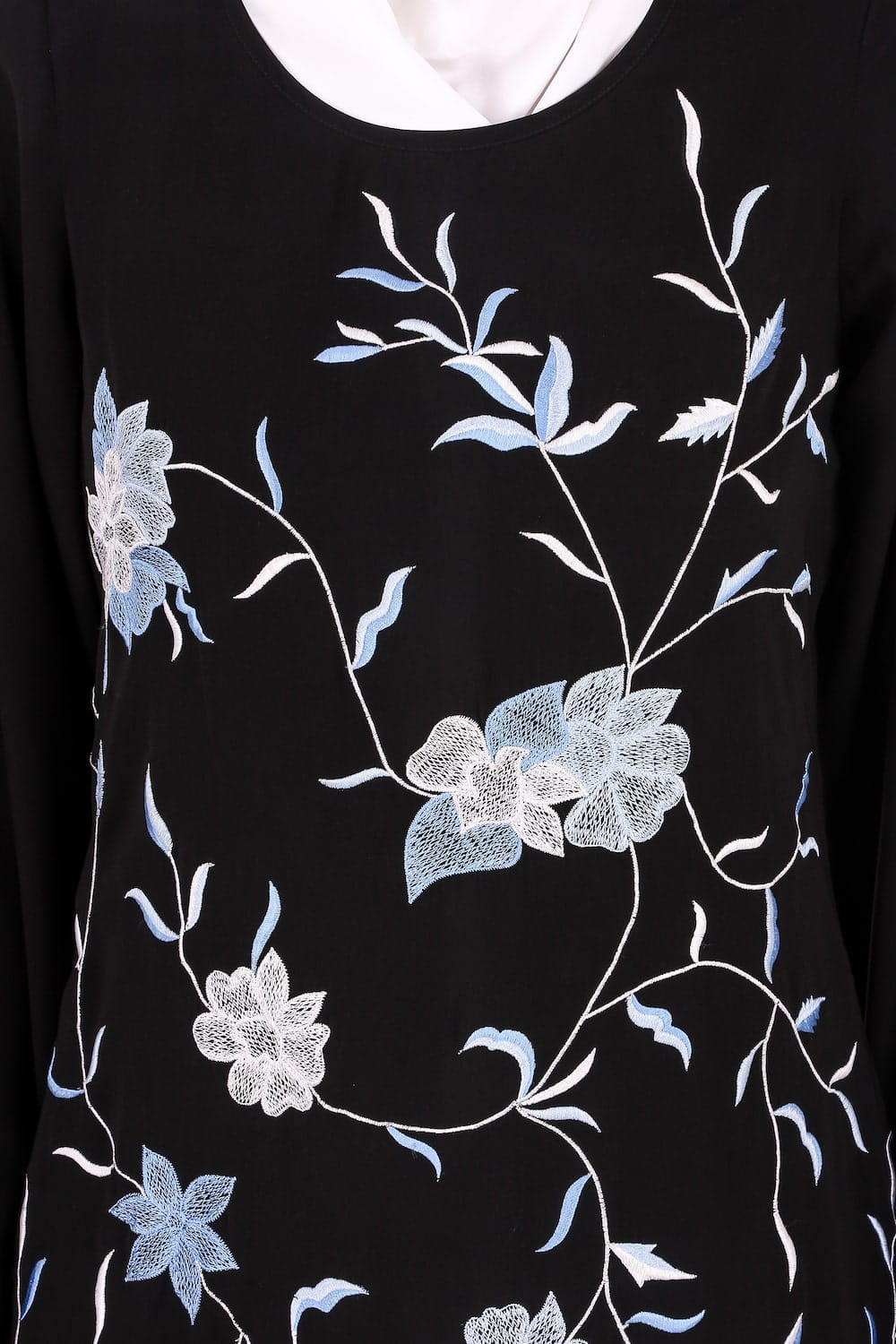 Black Leaf and Flower Embellished Black Nida Abaya