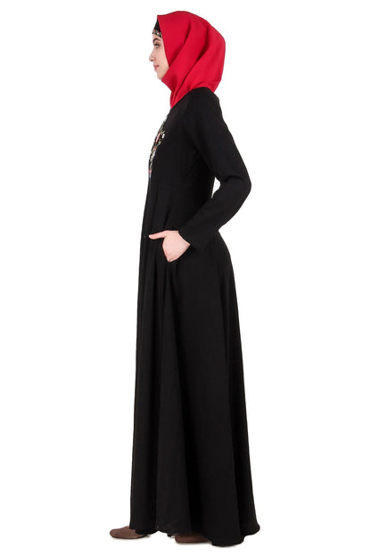 Black Floral Embroidered Nida Abaya