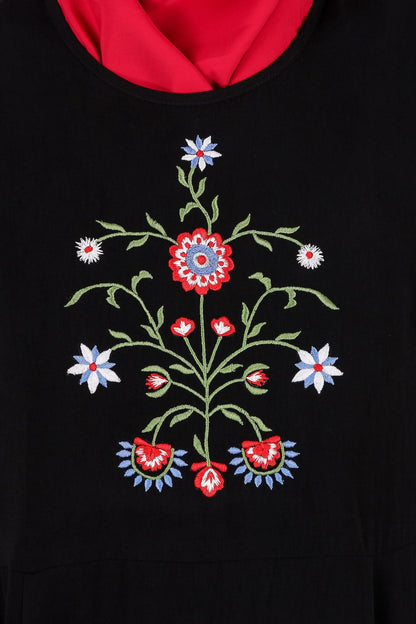 Black Floral Embroidered Nida Abaya