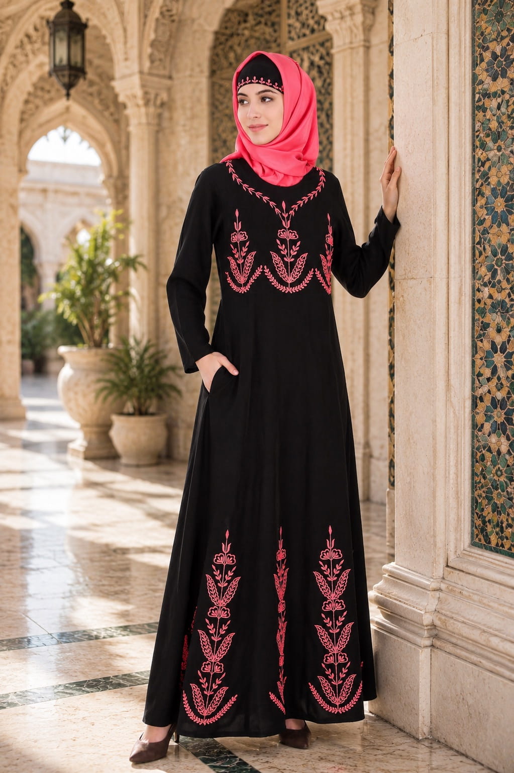 Embroidered Multi Panel Umbrella Abaya