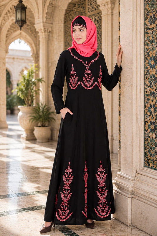 Embroidered Multi Panel Umbrella Abaya