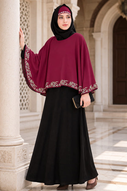 Black & Rose Pink Semi-Circular Cape Abaya