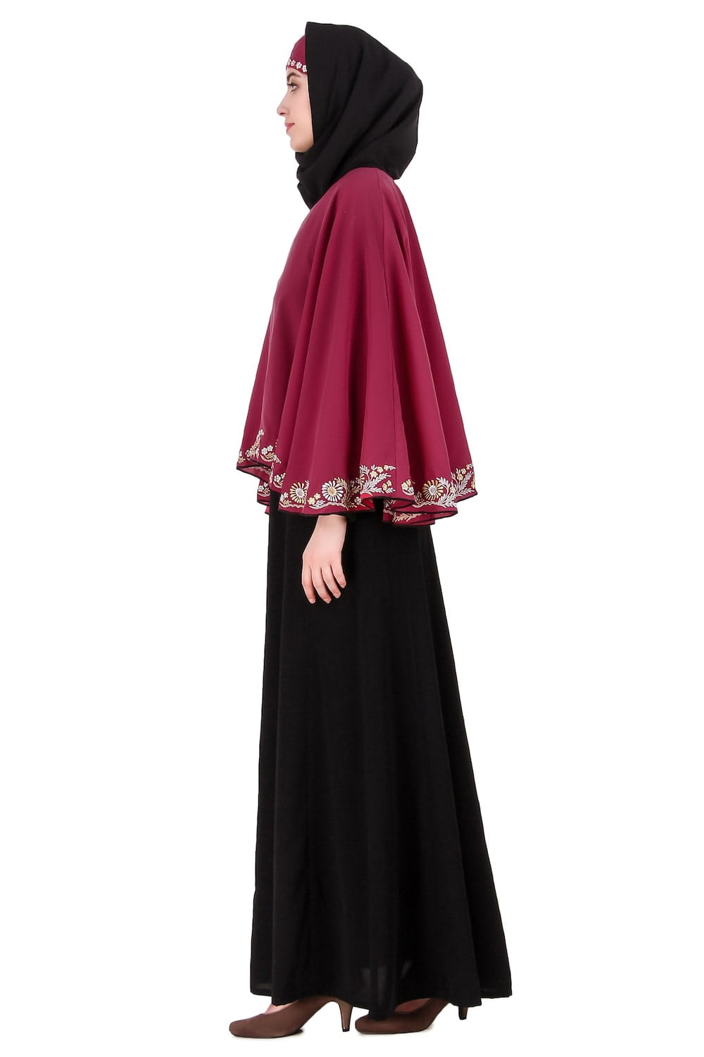 Black & Rose Pink Semi-Circular Cape Abaya