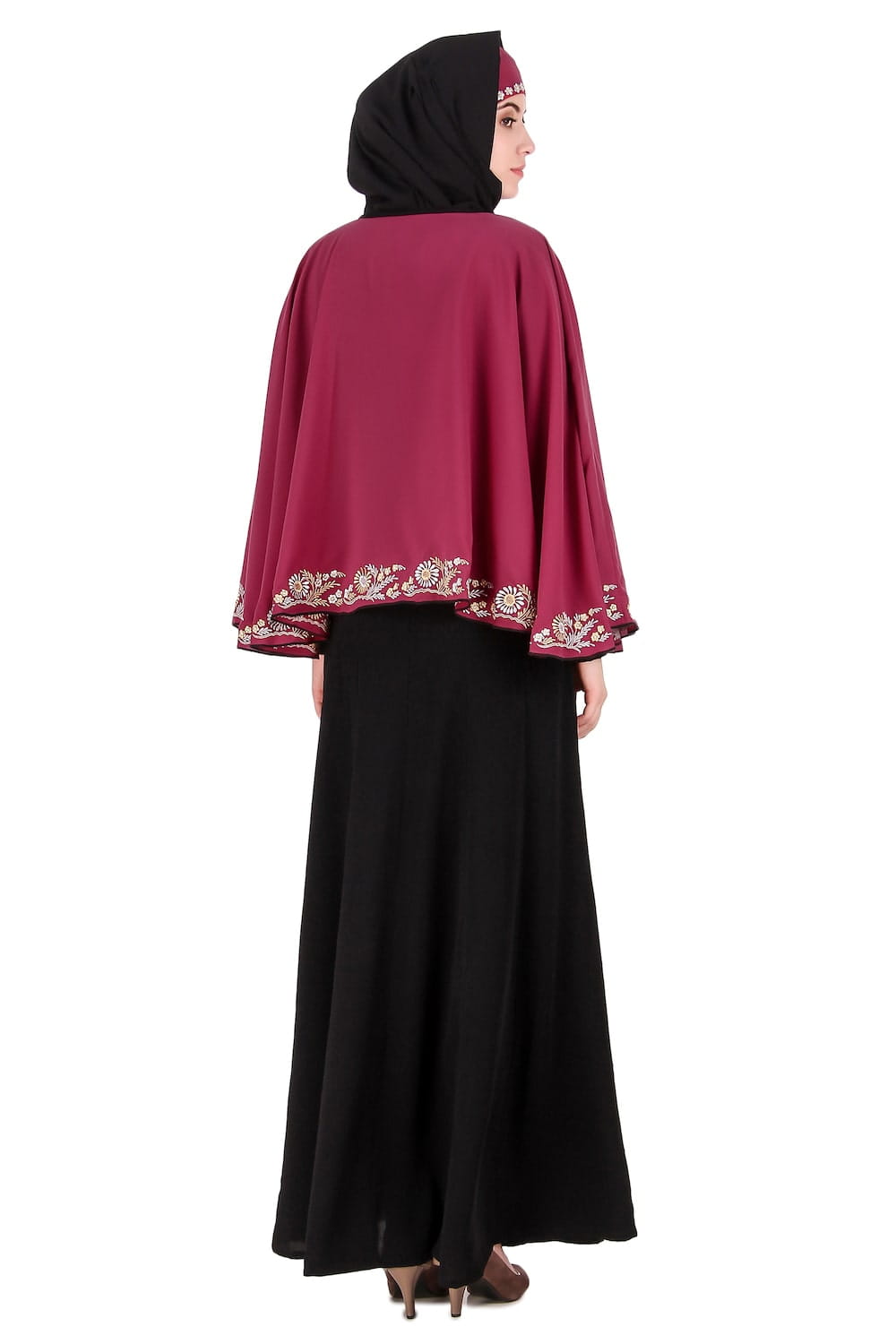 Black & Rose Pink Semi-Circular Cape Abaya