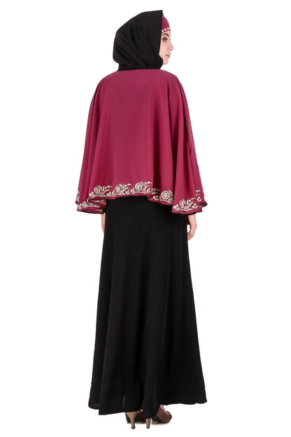 Black & Rose Pink Semi-Circular Cape Abaya
