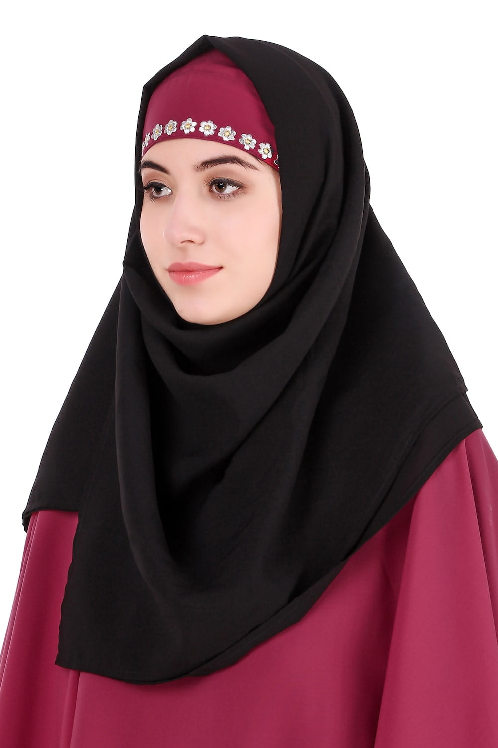 Black & Rose Pink Semi-Circular Cape Abaya